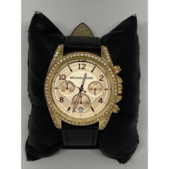 Michael Kors Blair MK5263 Women's Black Leather Analog Dial Quartz Watch EY188 - Picture 1 of 12